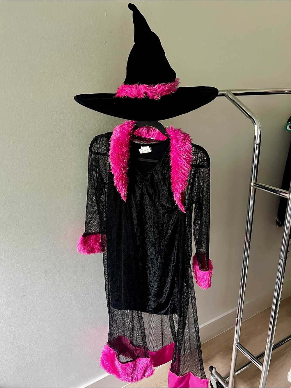 Black Witch Costume with Hot Pink Trim - Girls large